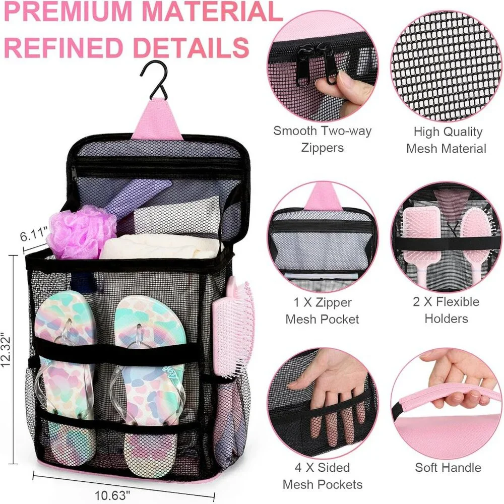 NEW Portable Mesh Shower Caddy Quick Dry with Handles & Hook